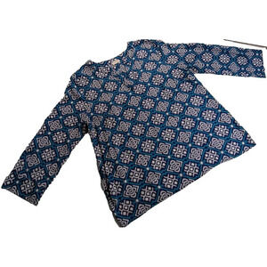 Pixley Geometric Printed Retro Hippie Preppy Y2k 3/4 Sleeve V Neck Tunic Blue...